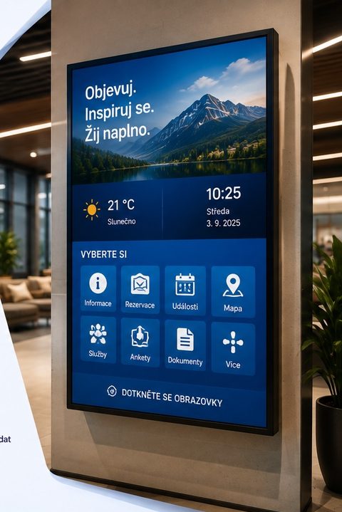 A touch screen showing the ScreenSoft application menu